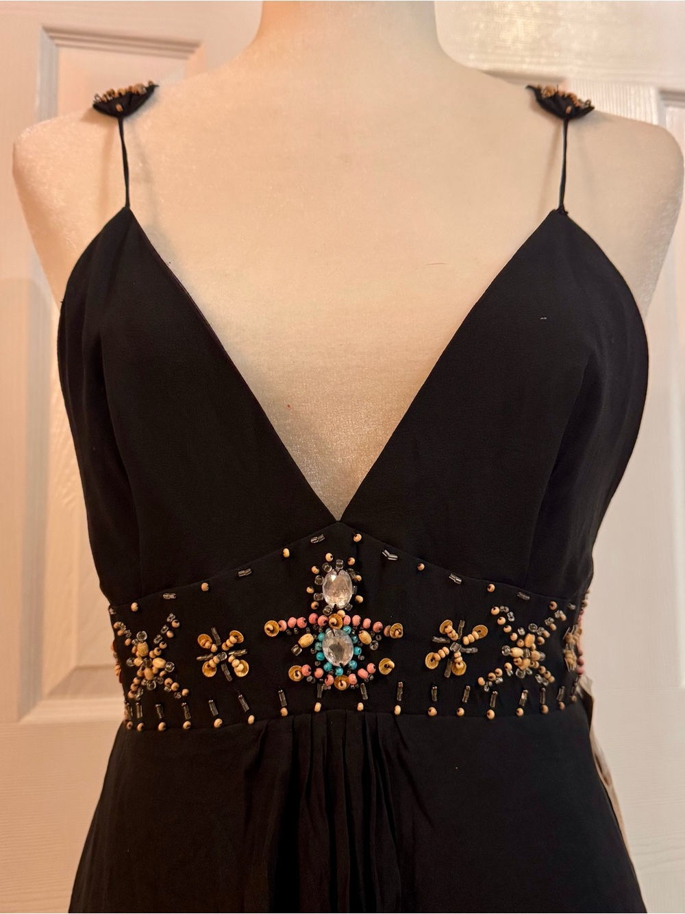 Lapis Black Embellished Strap Dress with Jewel Waist